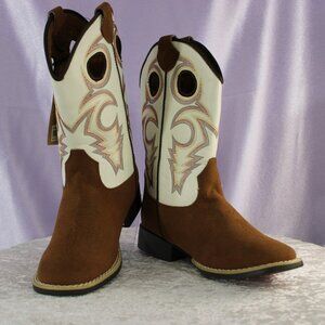 Twisted X Western Boots Youth Size 1 Brown & Cream Embroidered Square Toe New